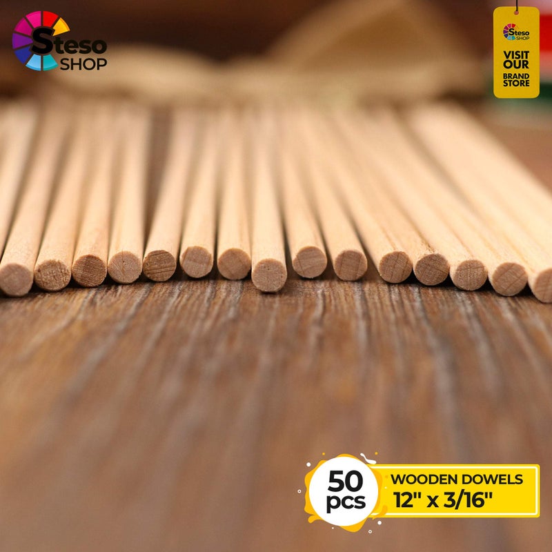 StesoSHOP Wooden Dowel Rods for Craft 3/16 x 12 inch - 50 pcs Sturdy Dowels Wood - Craft Supplies Sticks for Centerpieces - Model Building Wedding Ribbon Wands 3/16 - Image 5